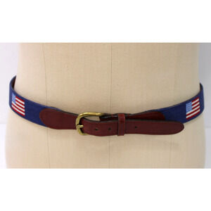 Smathers and Branson American Flag Belt Men's Size 38 Hand-Stitched Needlepoint